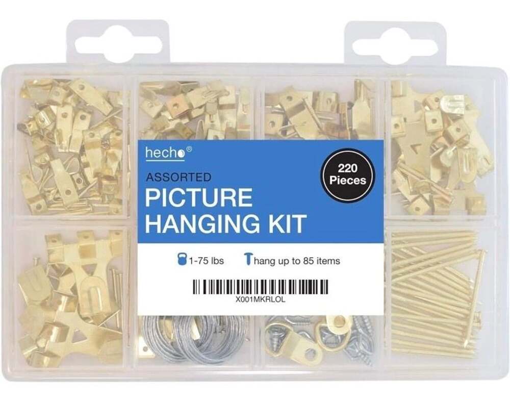 Hecho 220 Piece Assorted Picture Hanging Kit with Hooks, Nails, Wire, & Hangers